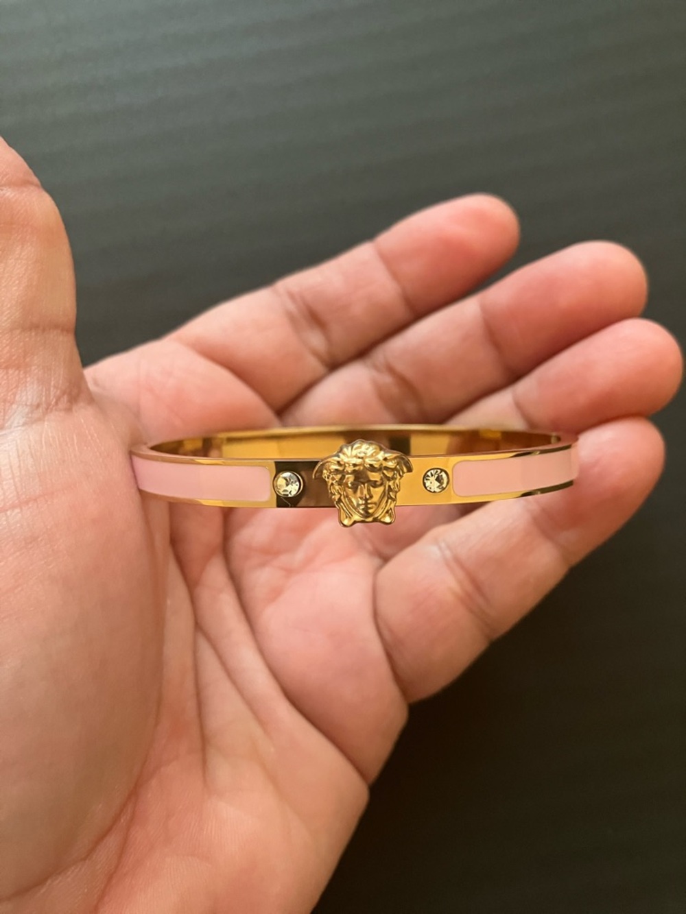 Gold-Tone Pink Medusa Bangle Bracelet - Picture 4 of 12